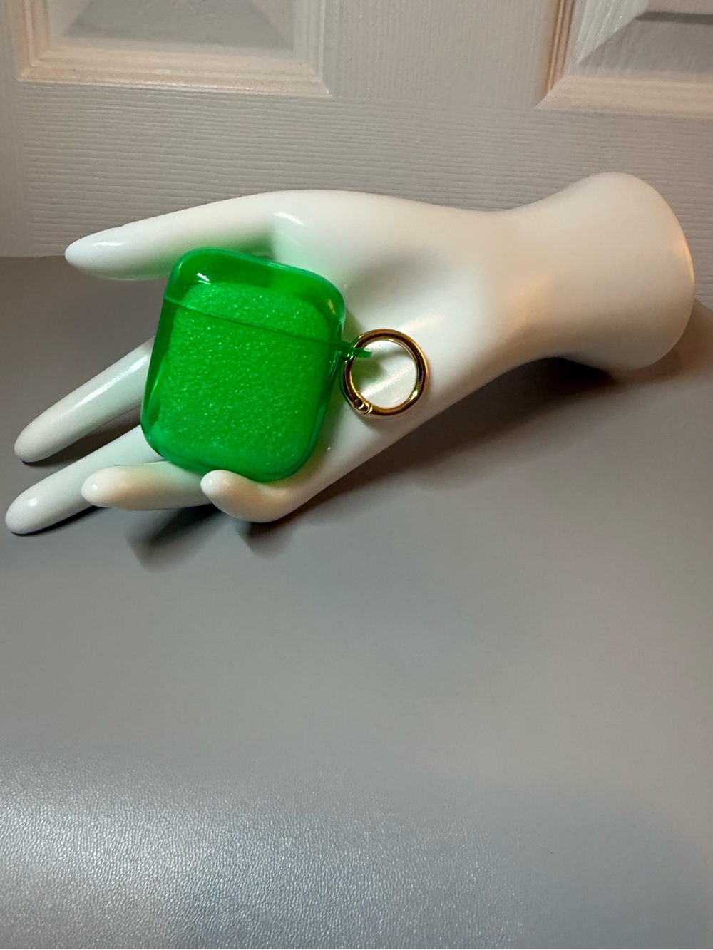 Neon Green Glitter AirPods Case with Gold Key Ring